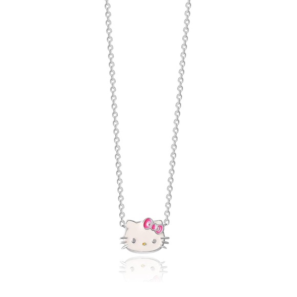 Sanrio Hello Kitty Necklace Brass Silver Plated Enamel Hello Kitty Pendant - Picture 7 of 9